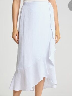 J McGLAUGHLIN White Ruffled Linen Wrap Midi Skirt Small